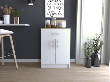 Mayorca Multistorage Pantry Cabinet; One Drawer; Two Interior Shelves -White / Light Oak