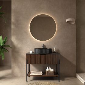 ZENO 36" Bathroom Vanity with Sink, Freestanding Striped Design Bathroom Storage Cabinet with Drawer and Metal Supporting Structure, Open Shelf