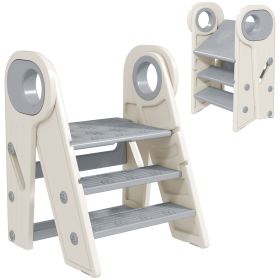 Qaba Toddler Tower, Foldable Kitchen Stool Helper for Kids, Adjustable 3 Step Stool with Handles, Non-Slip, Toddler Helper Tower for Bathroom, Sink