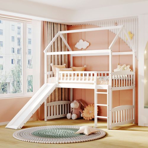Twin Loft Bed with Slide, House Bed with Slide,White(OLD SKU :LT000212AAK) Twin Loft Bed with Slide, House Bed with Slide,White(OLD SKU :LT000212AAK)