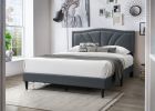 Modern Vintage Look 1pc Queen Size Bed Charcoal Burlap Fabric Nailhead Trim Accents Headboard Bedframe
