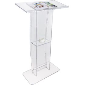 VEVOR Acrylic Podium, 47" Clear Acrylic Podium Stand with Wide Reading Surface & Storage Shelf