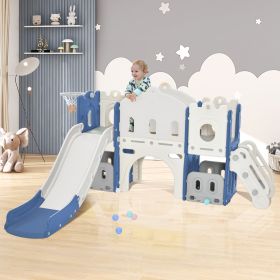 Kids Slide Playset Structure, Freestanding Castle Climber with Slide and Basketball Hoop, Toy Storage Organizer for Toddlers