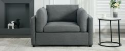 Modern Oversized Armchair with Ottoman, Single Sofa with Lumbar Support, Accent Chair, Reading Chair for Bedroom, Living Room, Dark Grey