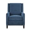 Modern Home Furniture Reclining Chair 1pc Blue Textured Fabric Upholstered Nailhead Trim Solid Wood Frame Self-Reclining Motion Chair