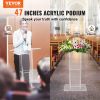 VEVOR Acrylic Podium, 47" Clear Acrylic Podium Stand with Wide Reading Surface & Storage Shelf