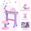 Qaba 32-Key Princess Electronic Toy Piano for Kids, Educational Keyboard Piano with Stool, MP3, Record, Flashing Lights, Microphone for 3-6 Years