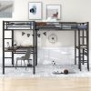Twin Size Metal Loft Bed with Two Built-in Desks