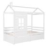 Twin Size House Bed Wood Bed with Two Drawers