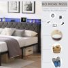 Full Bed Frame with Storage Headboard, Charging Station and LED Lights, Upholstered Platform Bed with Heavy Metal Slats, No Box Spring Needed