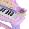 Qaba 32-Key Princess Electronic Toy Piano for Kids, Educational Keyboard Piano with Stool, MP3, Record, Flashing Lights, Microphone for 3-6 Years