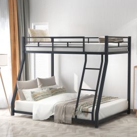 Metal Floor Bunk Bed, Twin over Full (Color: Black)