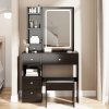 Small Space Left Drawer Desktop Vanity Table + Cushioned Stool, Extra Large Touch Control Sliding LED Mirror, Tri-color Switching