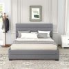 Queen Upholstered Platform Bed with Twin Size Trundle and Two Drawers