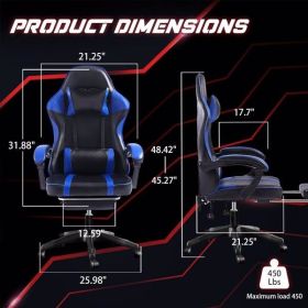Ergonomic Gaming Chair with Footrest, PU Leather Video Game Chairs for Adults, Reclining Gamer Chair Office Chair with Lumbar Support (Color: as picture)