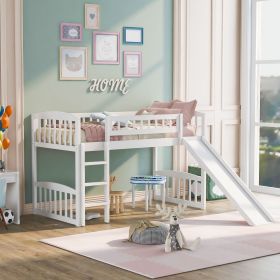 Twin size Loft Bed with Slide and Ladder (Color: White)