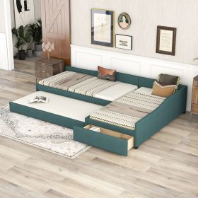 Upholstered Double Twin Size Daybed with Trundle and Drawer (Color: Green)