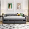 Upholstered daybed with Two Drawers;  Wood Slat Support;  Gray;  Full Size