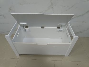 Kids Toy Box Chest, White Rubber Wood Toy Box for Boys Girls, Large Storage Cabinet with Cushion Seat Bench/Flip-Top Lid/Safety Hinge (Color: as Pic)