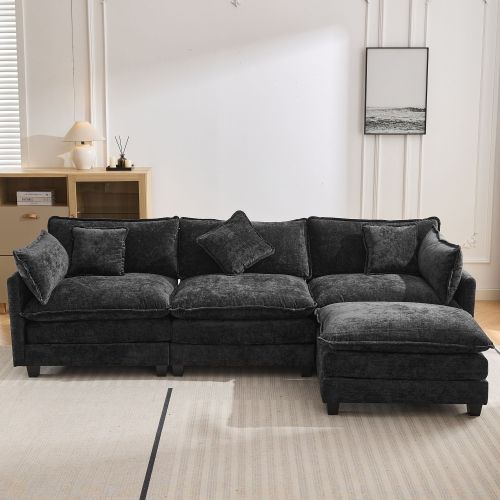 112.2" L-Shape Chenille Upholstered Sofa for Living Room Modern Luxury Sofa Couch with Ottoman and 5 Pillows for Living Room