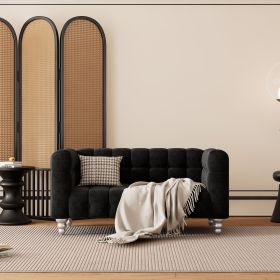 63" Modern Sofa Dutch Fluff Upholstered sofa with solid wood legs, buttoned tufted backrest (Color: Black, Material: Polyester)