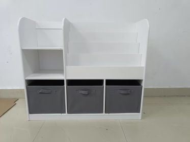 Kids Bookcase and Bookshelf, Multifunctional Bookcase with 3 Collapsible Fabric Drawers, Bookcase Display Stand, Toy Storage Organizer for Bedroom (Color: as Pic)