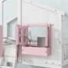 Twin over Twin House Bunk Bed with Roof , Window, Window Box, Door , with Safety Guardrails and Ladder