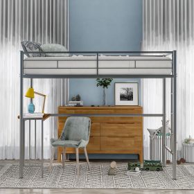 Twin Metal Bunk Bed with Desk;  Ladder and Guardrails;  Loft Bed for Bedroom (Color: Silver)