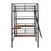 Twin Size Metal Loft Bed and Built-in Desk and Shelves