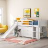 Low Twin Size Loft Bed with Cabinets;  Shelves and Slide