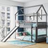 Twin Over Twin Bunk Bed with Slide, House Bed with Slide