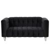 63" Modern Sofa Dutch Fluff Upholstered sofa with solid wood legs, buttoned tufted backrest