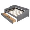 Upholstered daybed with Two Drawers;  Wood Slat Support;  Gray;  Full Size